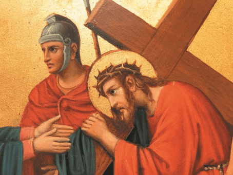 Mosaïques Lourdes Jésus porte sa Croix